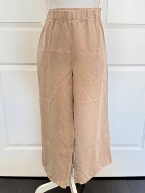 Eileen Fisher Tencel Linen Khaki Wide Leg Ankle Length Pants